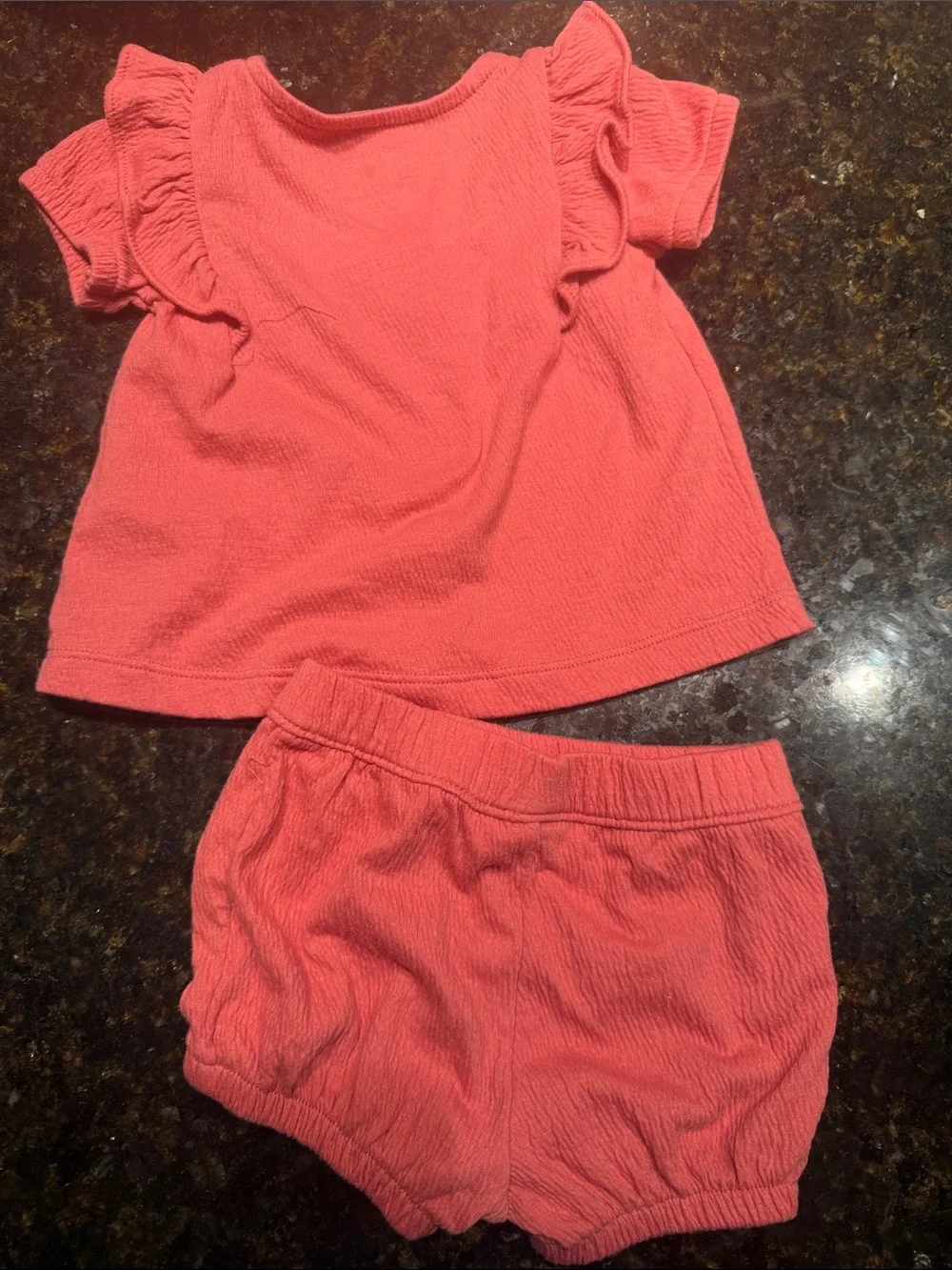 Coral Pink Ruffle Sleeve Button-Front Baby Girl Set - 6 Months BRAND NEW
